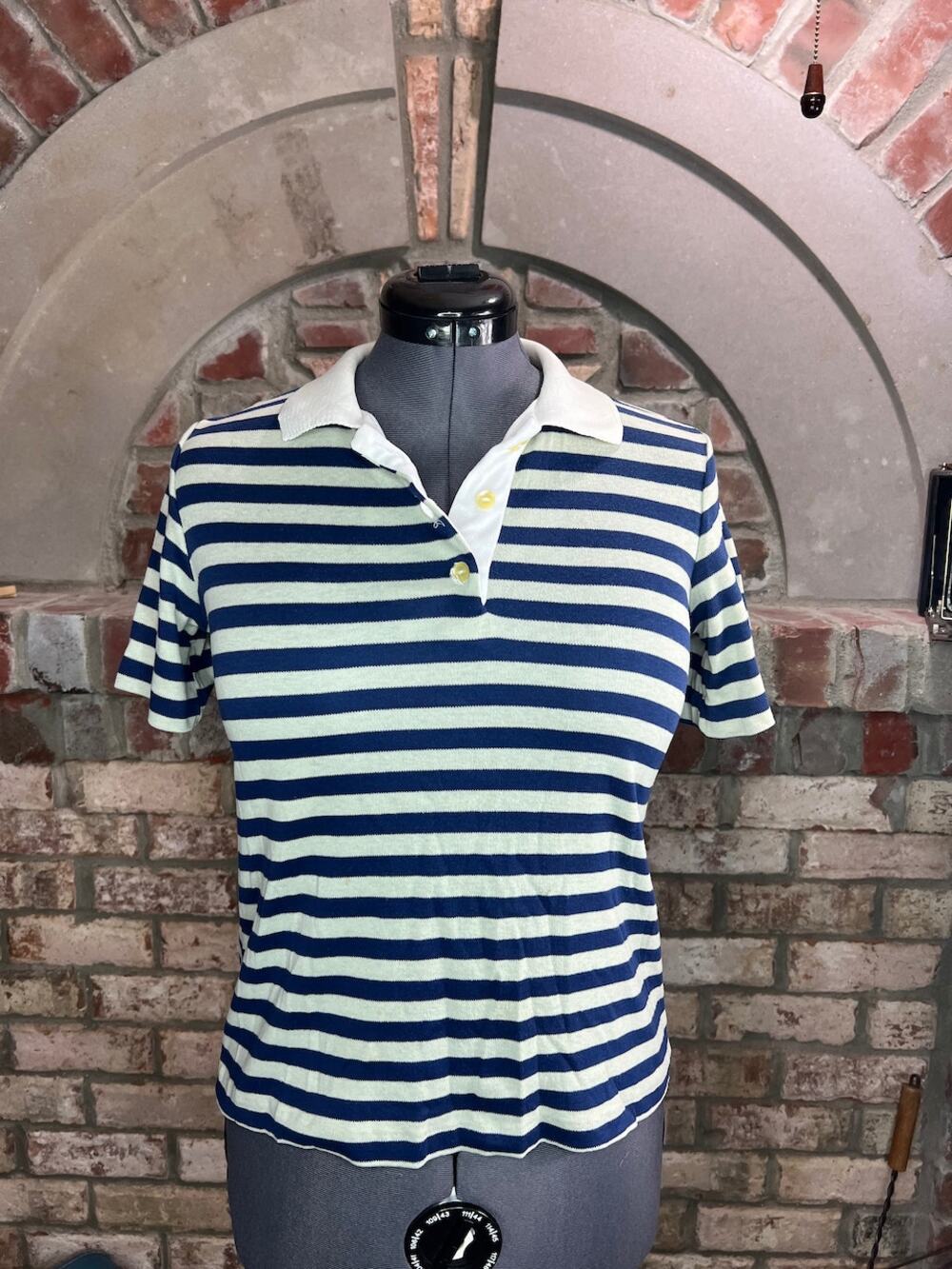 polo shirt striped 1980s blue tan white
